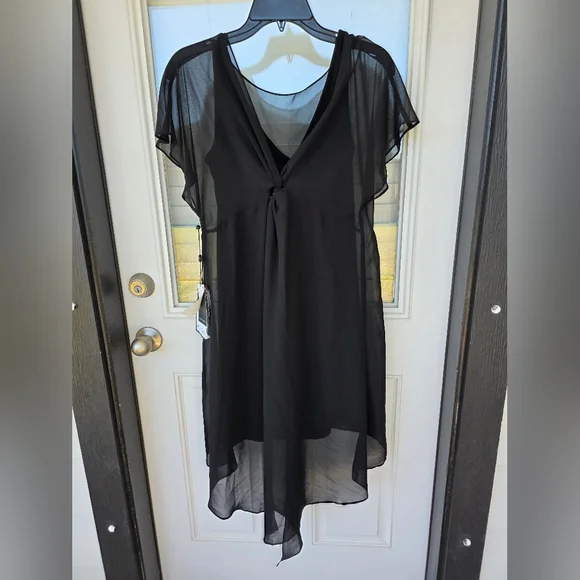 Adrianna Papell Women Black Chiffon Overlay Cocktail Dress XS Sheer NWT - Picture 12 of 13